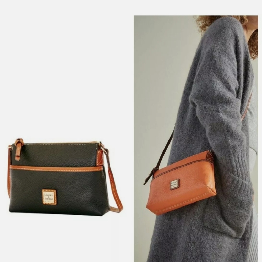 🥳HP🥳Dooney & Bourke Black Tan Leather NWOT Crossbody Red Interior